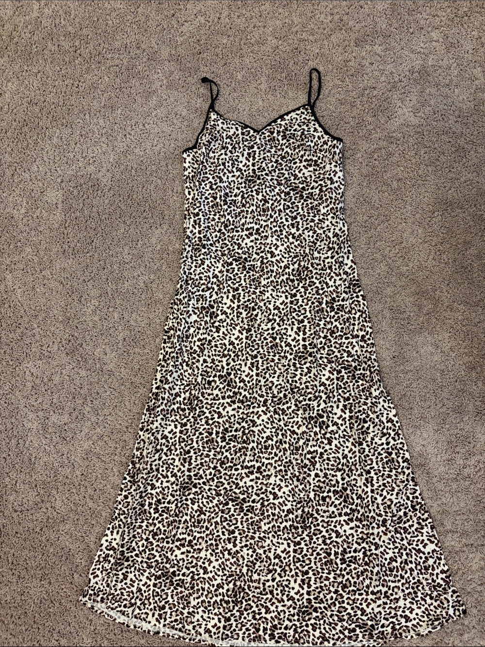 Leopard Print Maxi Dress with Spaghetti Straps - Beige/Black